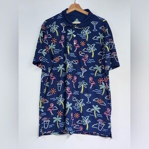 Chubbies Shirt Mens XL Blue beach pattern  1/4 Button Up Hawaiian Short Sleeve